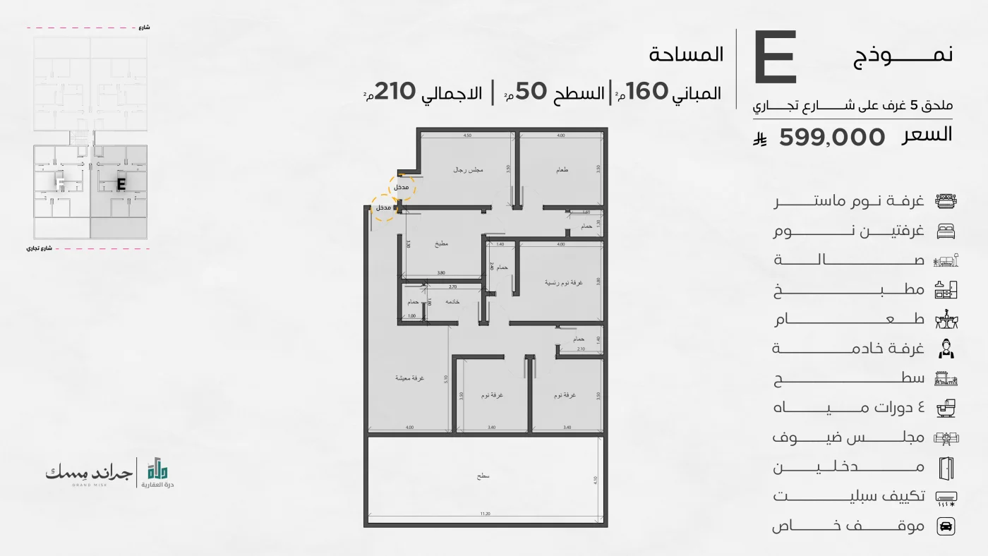 مخطط ملحق 5 غرف على شارع تجاري (روف فاخر) - نموذج E