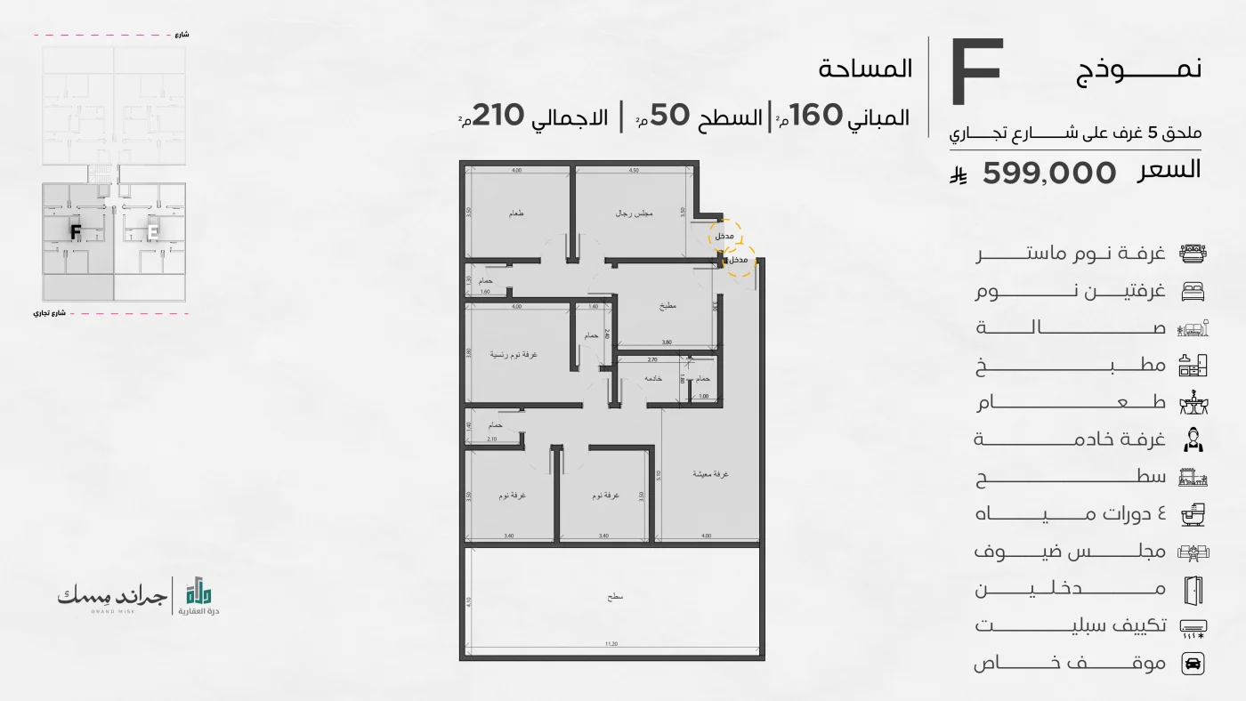 مخطط ملحق 5 غرف على شارع تجاري (روف فاخر) - نموذج F