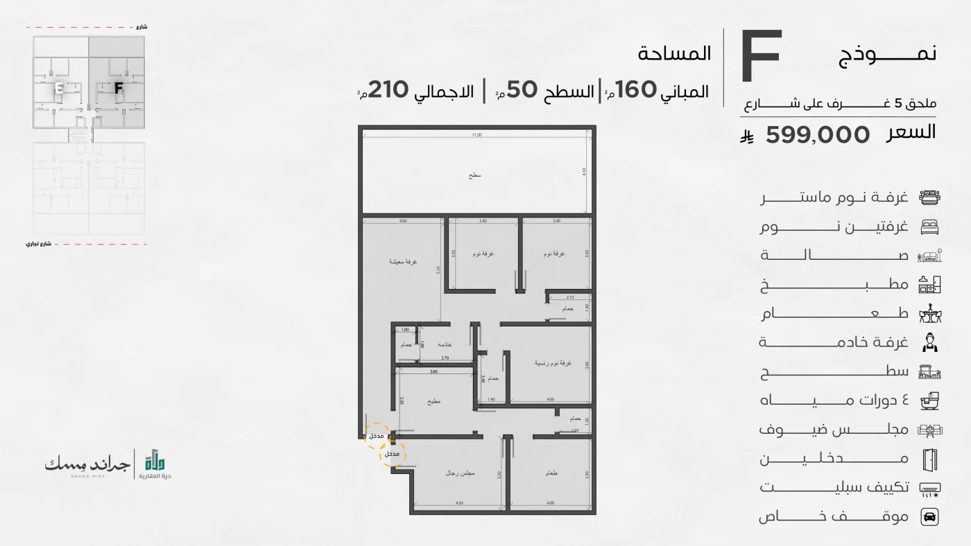 مخطط ملحق 5 غرف على شارع (روف سكني) - نموذج F
